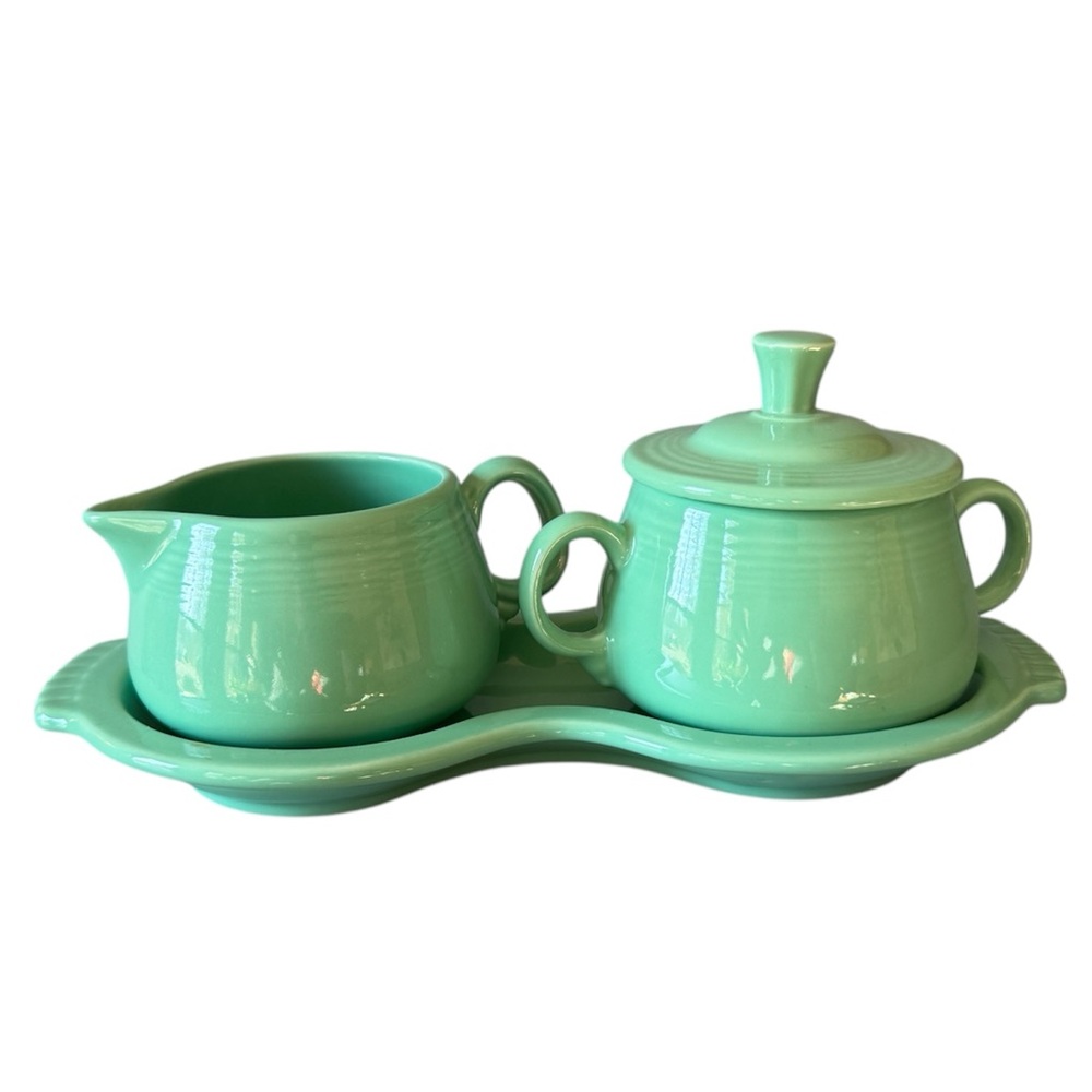 Homer Laughlin Fiesta Sea Mist Sugar & Creamer Set with Tray - Retired Color